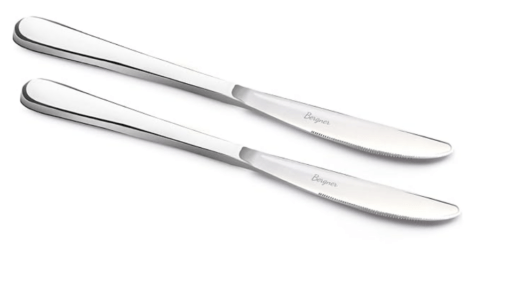 BERGNER BE Essentials Baguette Stainless Steel 2 Pcs Dinner Knife Set, 22cm Long Non-Magnetic Premium Butter Spreader for Home and Kitchen, Easy to Clean, Modern Aesthetics, 1.5mm Thickness - Silver